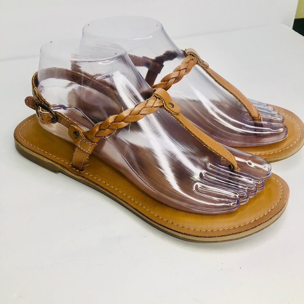 Nine West Bassie Brown Braided T-Strap Flat Sandal Size 7